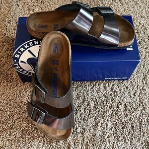 Birkenstock Metallic Anthracite Regular Fit Sandals Size 8